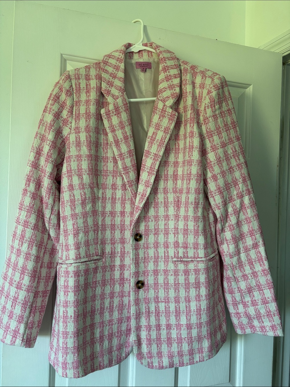 miami Pink and Cream Plaid Tweed Blazer